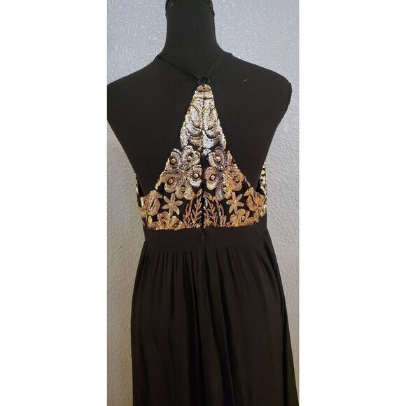 Lovers + Friends Good As Gold Black & Gold Sequin Open Back Maxi Dress Women’s M - Picture 12 of 16